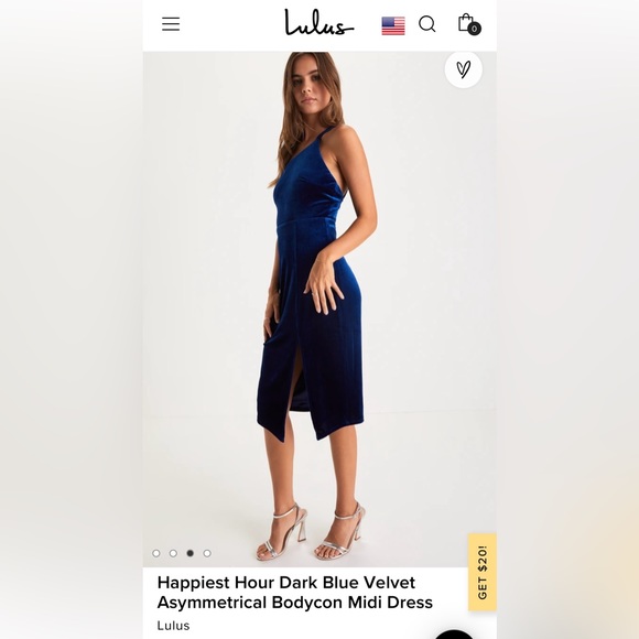 Lulus Dark Blue Velvet Asymmetrical Bodycon Midi Dress - Picture 4 of 6
